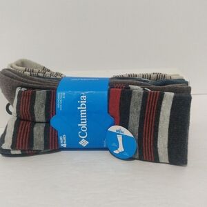 Columbia Mens Casual Crew Boot Socks 4 Pair Gray/Brown Solid/Stripe Size 6-12